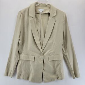 Evereve Linen Blend Blazer Womens Small Neutrals Beige Lightweight Preppy Career